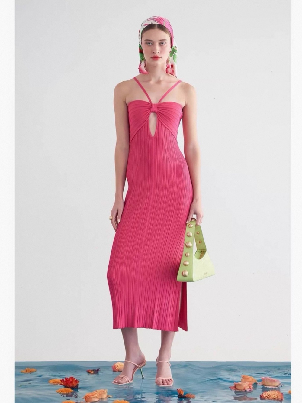 Cult Gaia Elfreda Knit Ribbed Midi Dress in Dragonfruit, XS
